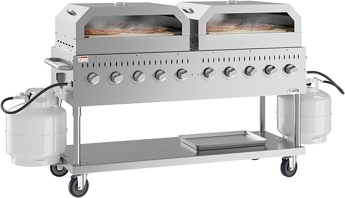 72 in. Commercial Outdoor Propane Gas Grill with Two 36 in. Pizza Ovens in Stainless-Steel, ETL Listed (CGKIT7-P36P36)