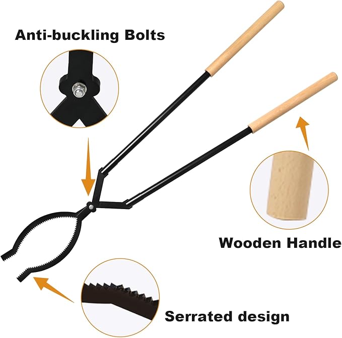 Heavy Duty Firewood Tongs – 42" Large Fireplace Tongs Log Grabber with Scissor Shape Serrated, Portable Expandable Fire Pit Tongs for Outdoor Fire Pit, Indoor Fireplaces, Campfires, Bonfires