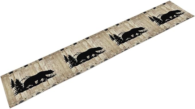 Rustic Woodland Table Runner, Forest Animals Country Lodge Cabin Wild Bear Table Runner for Dining Kitchen Home Holiday 13x90in