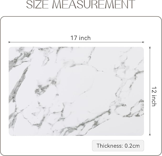 Romanstile Vinyl Placemats Set of 6-12 X 17 Inch - Heat Resistant Place Mats 100% Waterproof Oilproof Wipeable Reversible Faux Leather Table Mats for Kitchen, Dining, Party, Outdoor, Marble