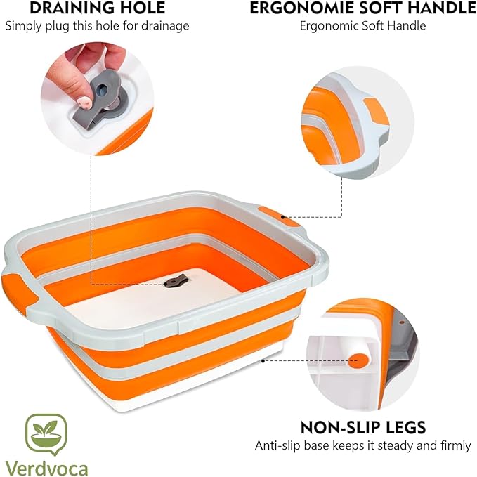 30L Orange & 16L Orange Collapsible BBQ Prep Tub