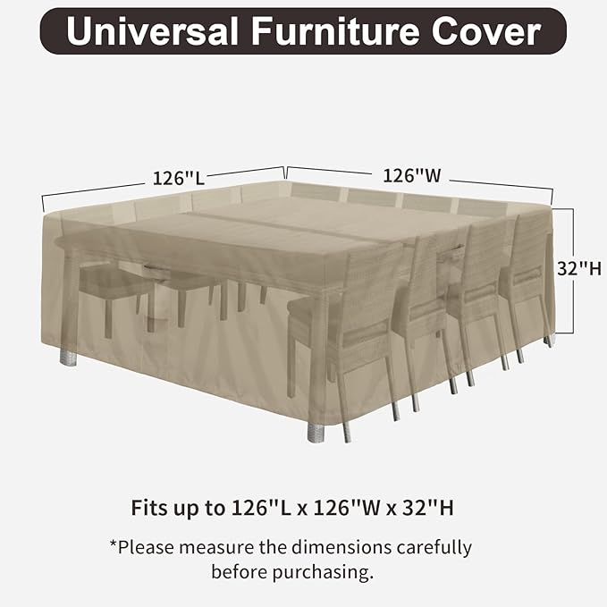 PureFit Patio Furniture Covers, Outdoor Table Furniture Cover Waterproof, Patio Sectional Couch Set Cover for Deck, Lawn and Backyard, UV Resistant, 126"L x 126"W x 32"H, Camel
