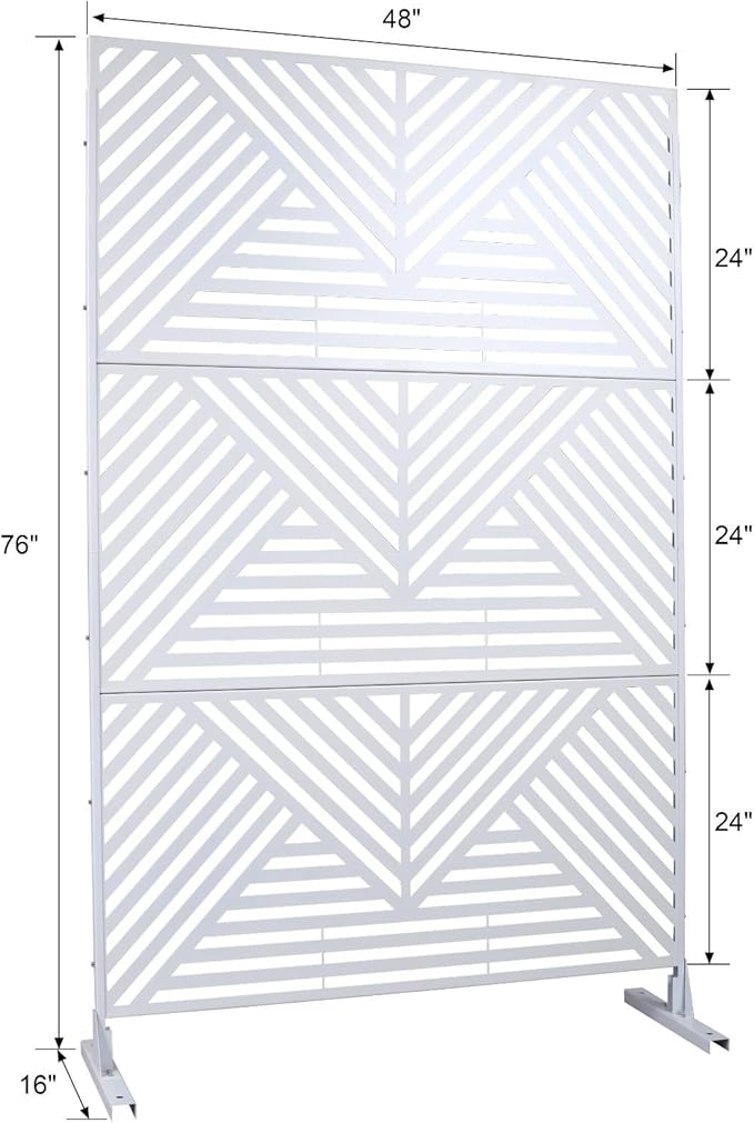 Outdoor Privacy Screen with Geometric Design – Metal Decorative Panel, Freestanding Partition, Weather-Resistant, 76"x48" for Garden, Patio, Balcony, and Yard, White