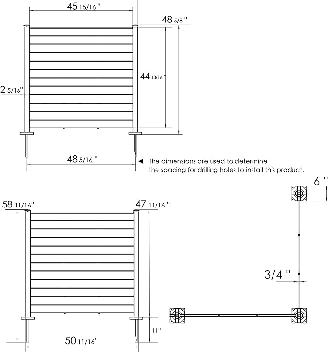 Kozyard 50" W x 48" H Outdoor Privacy Screens Aluminum Post, Air Conditioner Fence Panels, Pool Equipment Enclosure, Trash Can Screens Fence Kit for Outside Backyard Patio 4Panels