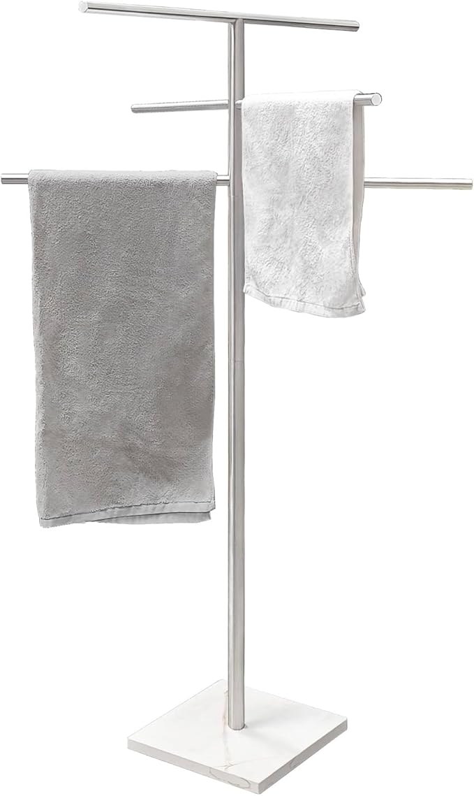 Marble Base Free Standing Hot Tub Towel Rack for Spa, 304 Stainless Steel 6 Arms Standing Towel Sheet Holder Drying Rack Brushed Nickel