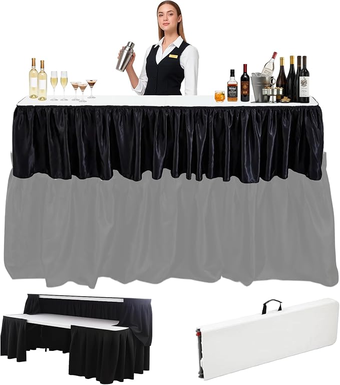 Bar Top Riser Tables Bar Riser with Skirt Mobile Folding Table Foldable Portable Risers for Banquet Events Home Party Picnics Restaurants(Table Not Included)(White,6 ft)