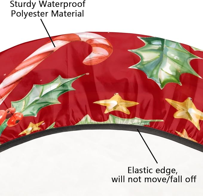 Christmas Ruffle Star Candy Round Table Cloth Cover, Elastic Edge Waterproof Wipeable Tablecloths 45"-56" Polyester Tablecloth for Party Restaurant Banquet Holiday Camping Outdoor Picnic