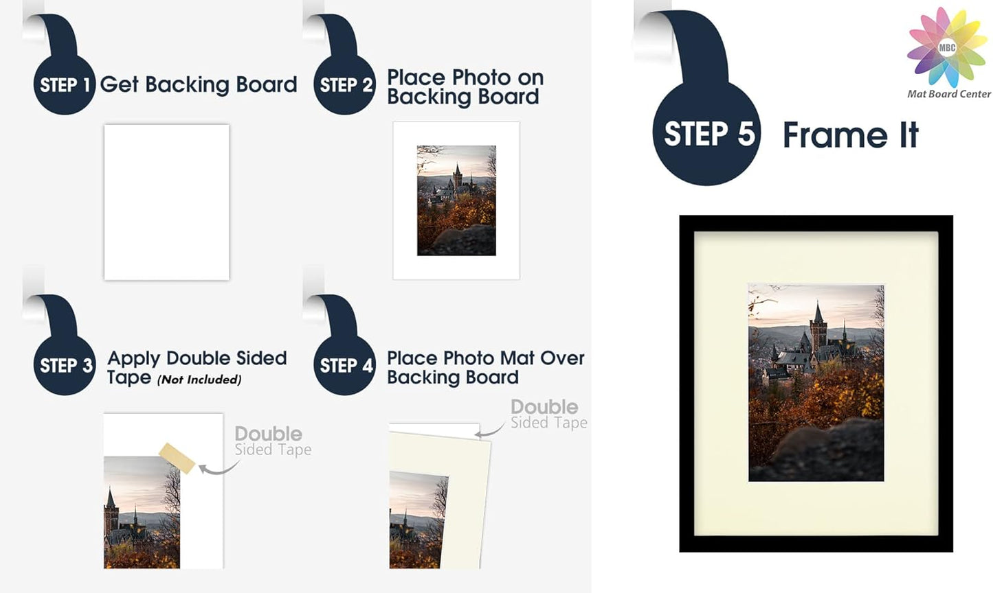 Mat Board Center, Pack of 10, 8x10 for 5x7 Ivory Color Mats - Bevel Cut, Acid Free, 4-ply Thickness, White Core - for Pictures, Photos, Framing