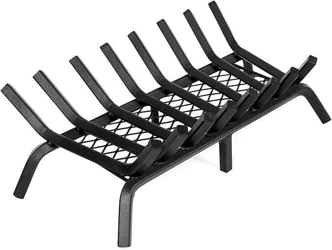 INNO STAGE Fireplace Grates with Ember Retainer - 27 Inch Fireplace Log Grate, Firewood Wood Log Holder Rack, Inside Wrought Cast Iron Fire Grate for Hearth Indoor Outdoor Camping