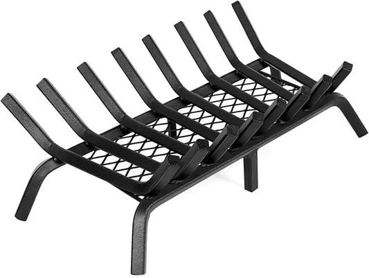 INNO STAGE Fireplace Grates with Ember Retainer - 27 Inch Fireplace Log Grate, Firewood Wood Log Holder Rack, Inside Wrought Cast Iron Fire Grate for Hearth Indoor Outdoor Camping