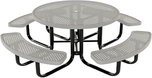 COATEDOUTDOORFURNITURE Heavy-Duty Portable Outdoor Kids Table with Umbrella Hole, Punched Steel Kids Picnic Table, Commercial-Grade, Made in America (46 in, Round, Childrens, Gray)