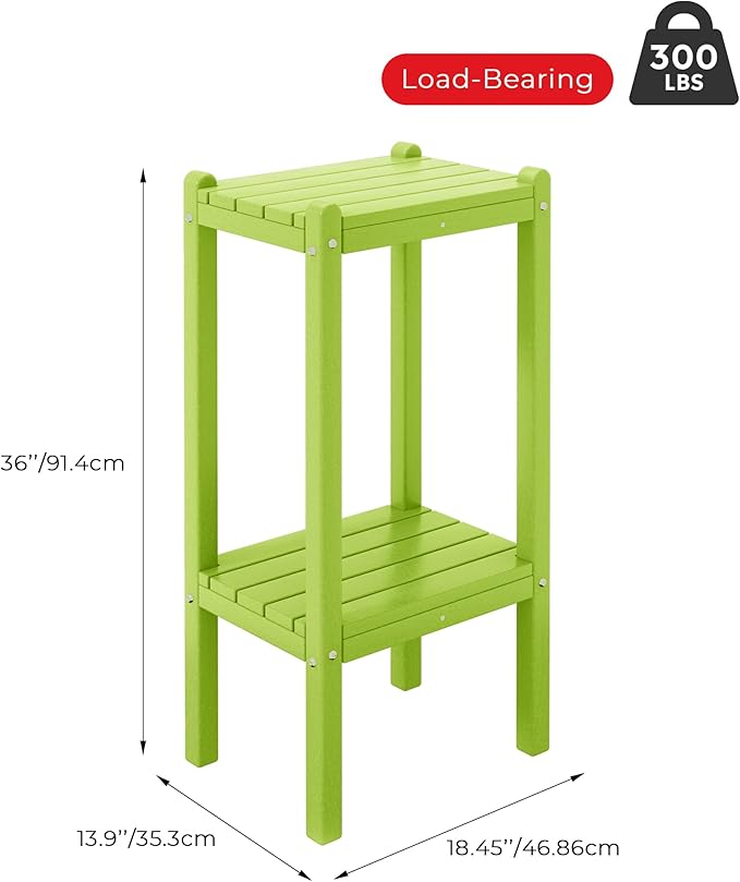Costaelm Outdoor Side Table, 2-Tier Small Patio Coffee Tables for Outside, Outdoor End Tables for Patio, Adirondack Side Table for Outside, Outside Table for Pool, Porch, Garden, Lime