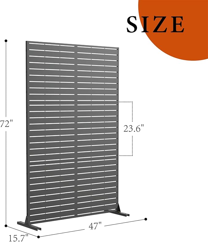 GarveeLife Metal Privacy Screen 72" h x 47" w, Outdoor Privacy Screens and Panels, Freestanding Decorative Fence for Patio Lawn Garden Deck Balcony, 3-Panel with Stand for Outdoor & Indoor Use