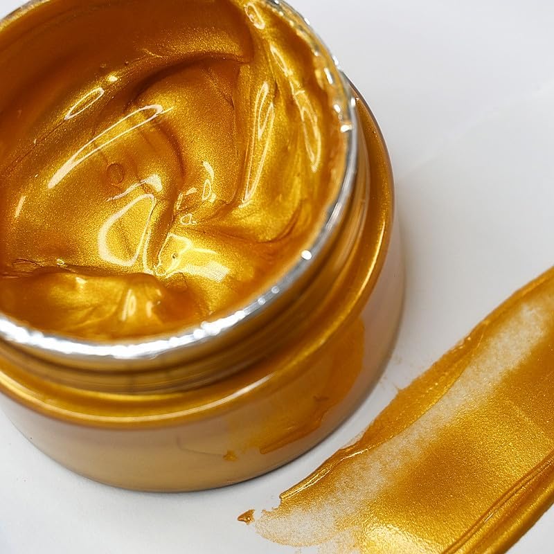 Shimmer Metallic Acrylic Paint Metallic Chalk Paste 1.7oz/50ml Deep Gold, Ideal for Wood/T-Shirts/Glass/Stone, DIY Crafts Projects Glitter Pearlescent Golden Pigment Suitable for Beginners Artists