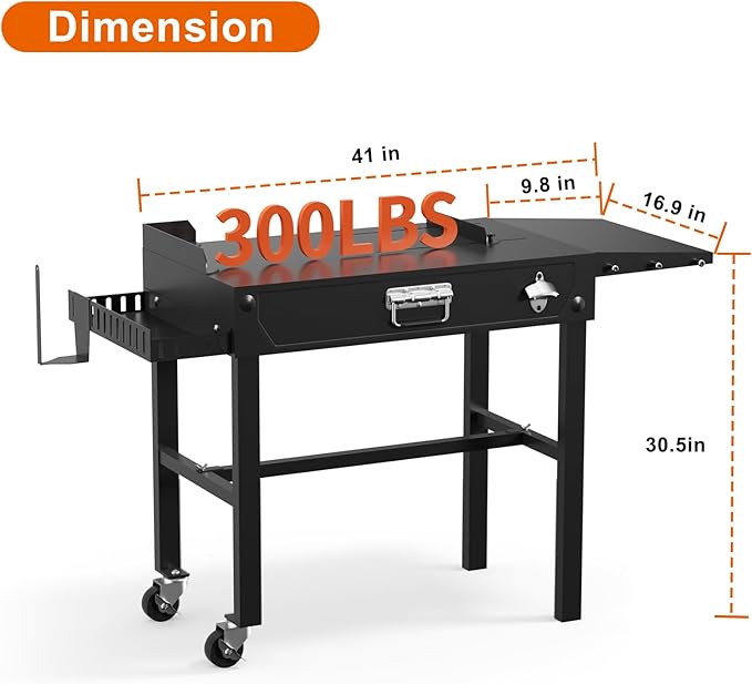 Portable Grill Table for Blackstone Griddle, 31" W x 17" D Folding Cart Stand, Adjustable Table With Paper Towel Holder, Fits 17"/22"/32" Large Space