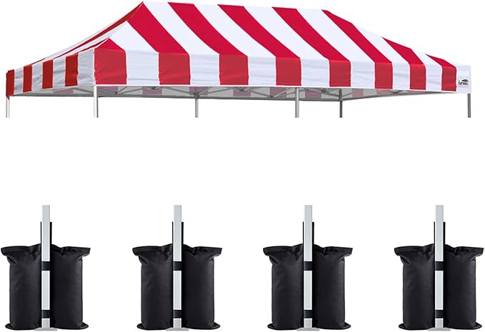 Eurmax USA 10x20 Pop Up Canopy Replacement Canopy Tent Top Cover, Instant Canopy Top Cover ONLY, Choose 30 Colors,Bonus 4PC Pack Weight Bag (10x20, Stripe Red)