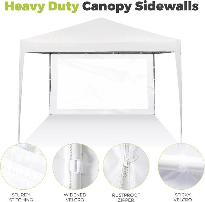 Instant Canopy Sidewalls for 10x10 Pop Up Canopy Tent, 300D Waterproof Material for Outdoor Events, Vendor Booths, and Privacy (Sidewalls Only, Canopy Not Included) (White, 10x10ft-clear Window)