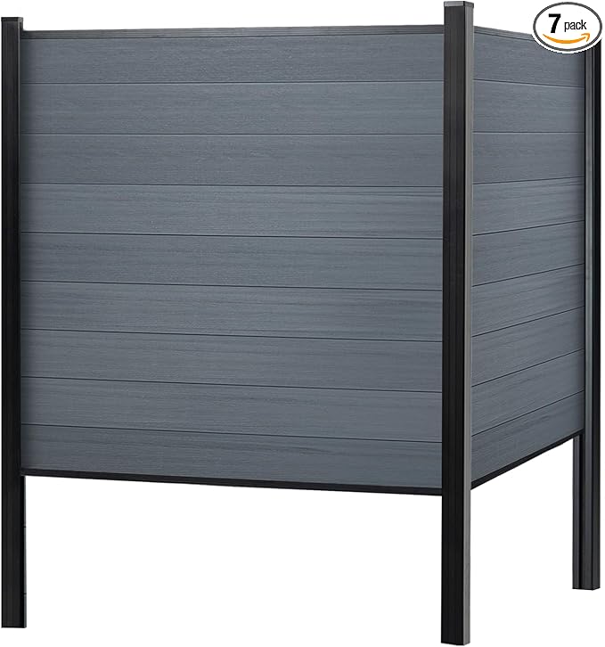 Mondaria Fence Privacy Screen with 8ft In-ground Posts, 6ft(H) x42ft(W) Wood Plastic Composite Fence Panels Weather-Resistant Outdoor Fence for Backyard/Garden (Gray, 8 Posts)