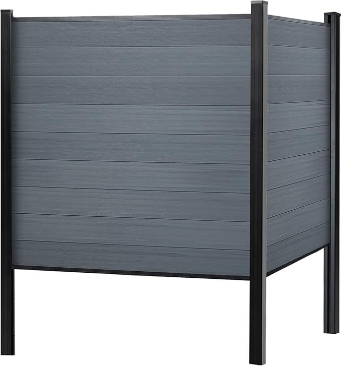 Mondaria Fence Privacy Screen with 8ft In-ground Posts, 6ft(H) x 6ft(W) Wood Plastic Composite Fence Panels Weather-Resistant Outdoor Fence for Backyard/Garden (Gray, 2 Posts)