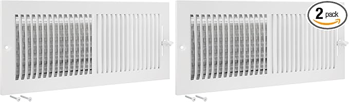 EZ-FLO 16 x 6 Inch (Duct Opening) White Air Vent Cover for Wall or Ceiling, Two-Way Ventilation Register, Solid Steel HVAC Cover, 61663 (Pack of 2)