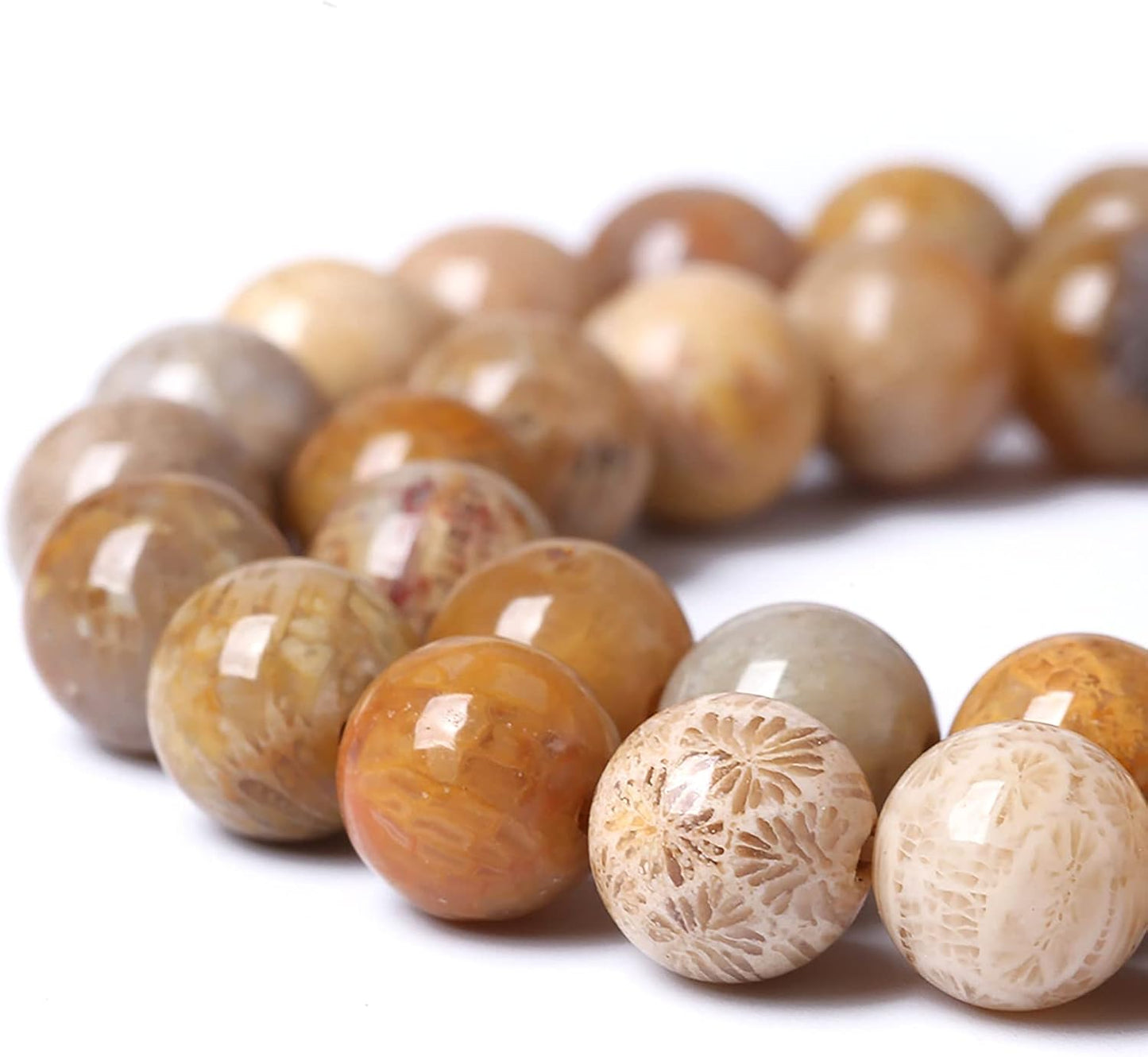 12pcs 32mm Natural Coral Jade Chrysanthemum Stone Beads Round Loose Beads for Jewelry Making,DIY Bracelet Necklace