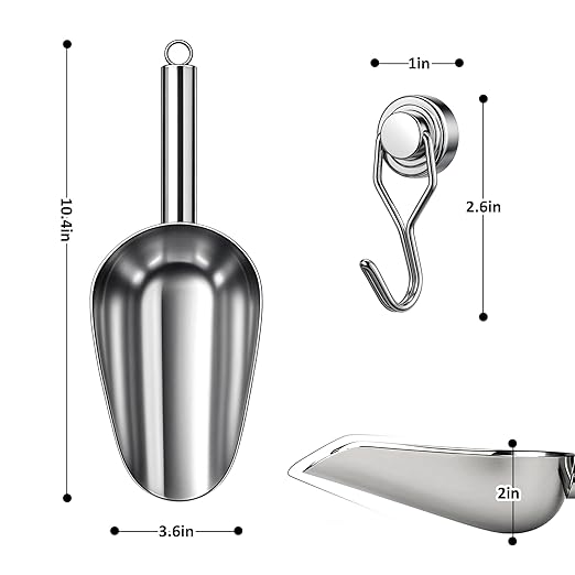 Juome 12oz Stainless Steel Ice Scoop for Freezer with Magnetic Holder for Ge Profile Opal 2.0 Nugget Ice Maker, Metal Ice Scoop for Ice Machine, Ice Scooper for Kitchen Accessories