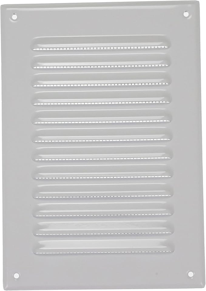 Square Ventilation Grille / 5" x 7" Inch Inside Measurement/White Metal Air Vent Louver - Inside/Outside use / 6.5" x 9.5" Inch Outer Measurement