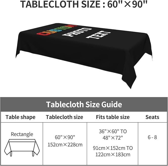 Custom Rectangle Table Cloth, Add Your Own Photo Logo Text, Personalized Tablecloth, Customizable Oil Proof Wipeable Table Cover for Wedding, Party, Restaurant, Outdoor, Picnic, 60x90in