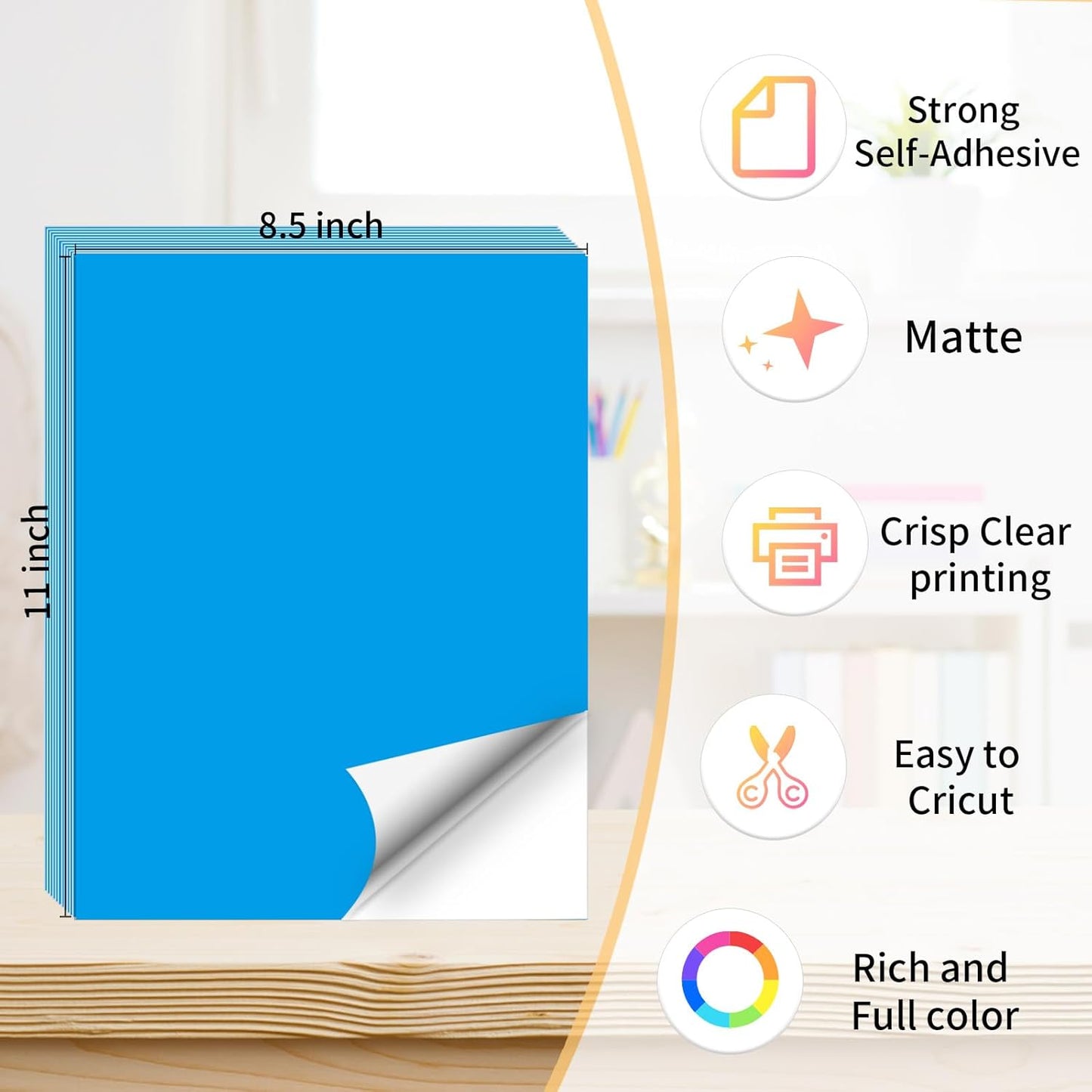 Printable Sticker Paper, 20 Sheets Blue Printable Sticker Paper, Laser/Inkjet Printing- Matte Blue, Letter Size (8.5" x 11")