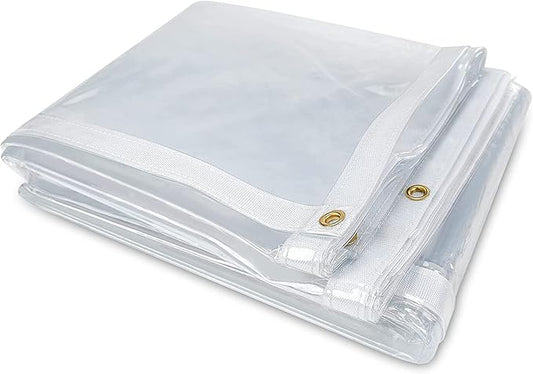 7 x 12FT Outdoor Clear Tarp Curtain Waterproof Wind-Proof 24 Mil Transparent Vinyl Tarp for Patio Pergola Garden Canopy Rainproof Anti-Tear PVC Thick Cover with Grommets