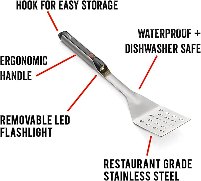 Grill Light Grill Spatula & Grilling Mats Gift Set | Restaurant Grade Stainless Steel | LED Light to Grill in The Dark | Waterproof & Dishwasher Safe | Camping Barbecue Grilling Spatula