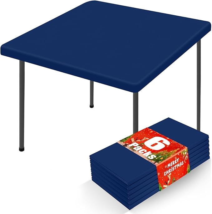 Spandex Square Table Cloth 6 Pack, Elastic Fitted Tablecloths for Picnic, Stretch Washable Patio Table Cover for Outdoor, Camping, Banquet and Parties (Navy, 34"x34")