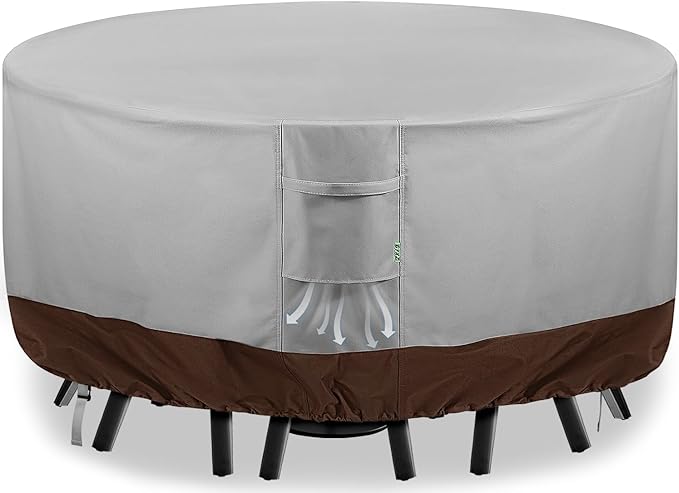 Round Patio Furniture Covers, 72" DIA x 28 H Waterproof Outdoor Furniture Cover for Patio Table & Chair Sets, 600D Heavy-duty UV-Resistant Fade-Proof Protection, Grey & Brown