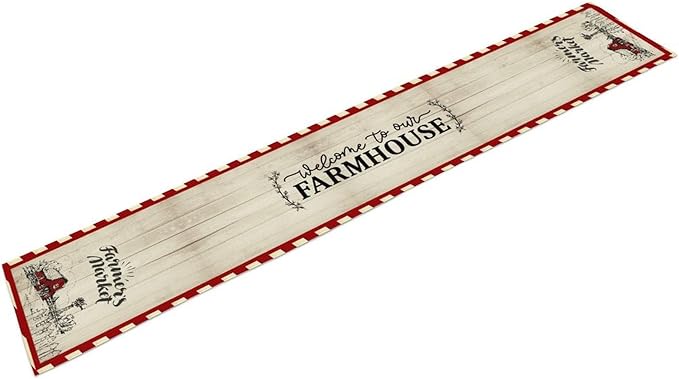 Farmhouse Table Runner, Rustic Country Barn Cottage Rooster Check Animal Plank Coffee Table Center Decor for Home Kitchen Dining Patio Holiday Party Indoor Outdoor Table Decorations 13"x90"