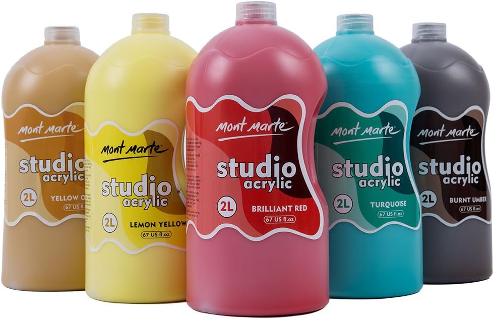 Mont Marte Discovery School Acrylic, Turquoise, 1/2 Gallon (2 Liter). Ideal for Students and Artists. Excellent Coverage and Fast Drying. Pump Lid Included.