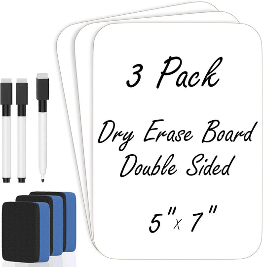 3 Pack Small White Board Dry Erase 5x7 Inch Mini Whiteboard Small Dry Erase Board with Markers Erasers Double Sided Dry Erase Lapboards for Students Teachers School Supplies Meeting Voting (3)