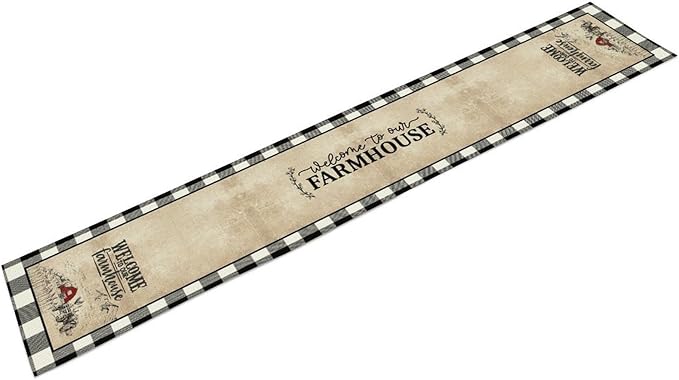 Farmhouse Table Runner, Rustic Country Barn Cottage Check Animal Coffee Table Center Decor for Home Kitchen Dining Patio Holiday Party Indoor Outdoor Table Decorations 13"x90"