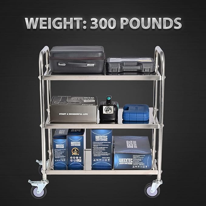3 Shelf Stainless Steel Cart, 420 lbs, 1MM Thick, Serving With Wheels, Household Service Trolley, 360 Rotation Storage Shelf With Locking Wheels (29.5*15.8*37.4)'' Utility