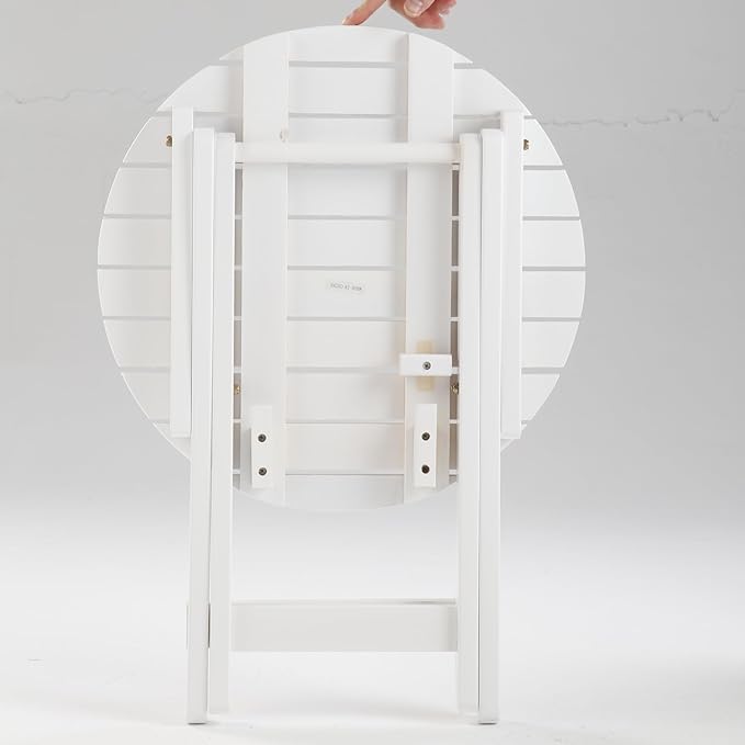 Outdoor Small Round Folding Side Table, Foldable Wooden End Tables for Indoor, Porch, Patio, Camping as Coffee Table or Plant Stand, White ﻿