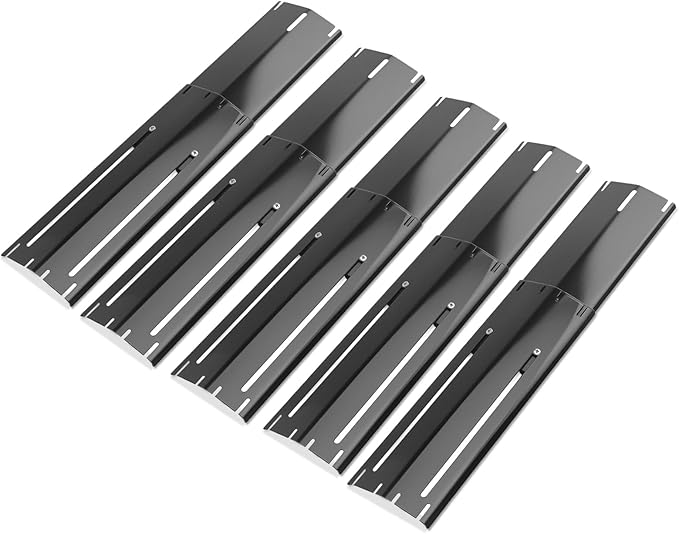 Universal replacement heavy duty adjustable heat plate shield,Burner cover,Flavorizer bar,heat Tent,Flamer tamer for gas grill models,Extends from 11.75"up to 21"L (Porcelain Steel, 5 Pack)
