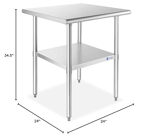 GRIDMANN Stainless Steel Work Table 24 x 24 Inches, NSF Commercial Kitchen Prep Table with Under Shelf for Restaurant and Home