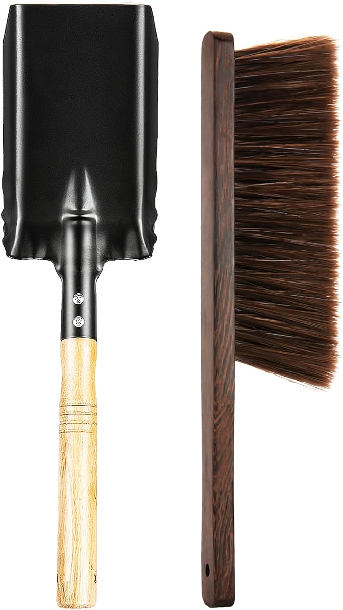 Fireplace Cleaning Tools Set Indoor, Fireplace Shovel for Ash, Fireplace Brush, Black Silicone Gloves, Outdoor Fireplace Tools for Fireplace Fire Pit,Camping,Barbecue,Wood Stove,Hearth