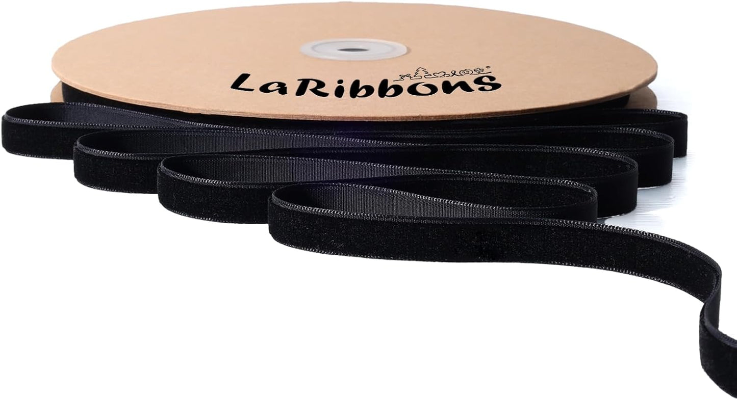 LaRibbons Thin Velvet Ribbon 3/8 Inch x 25 Yards, Black Velvet Ribbon for Christmas Tree, Gift Wrapping, Wreath Bow, Outdoor Decoration