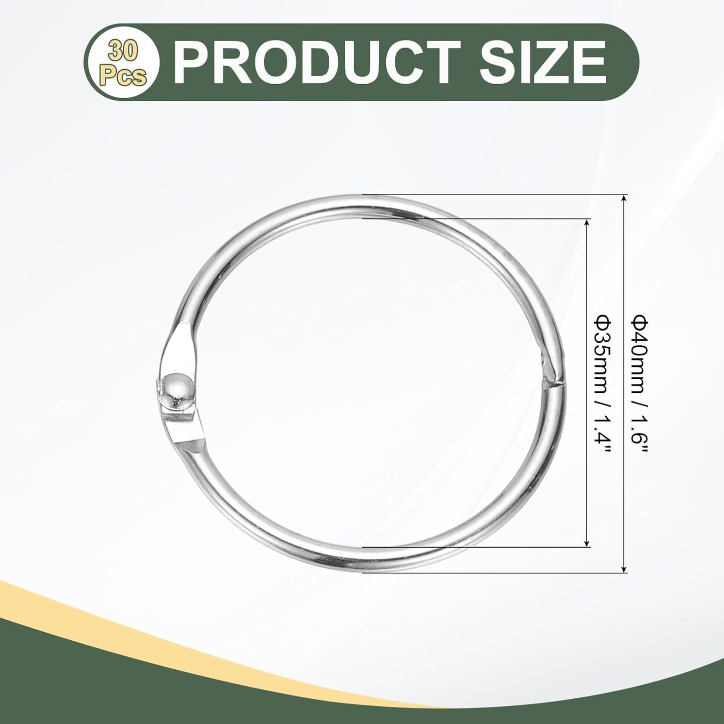 PATIKIL 1.4" x 1.6" Loose Leaf Binder Rings, 30 Pcs Metal Book Rings Nickel Keychain Ring for Paper Index Cards Flash Card Notebook Rings Office Home Book Binder, Silver Tone