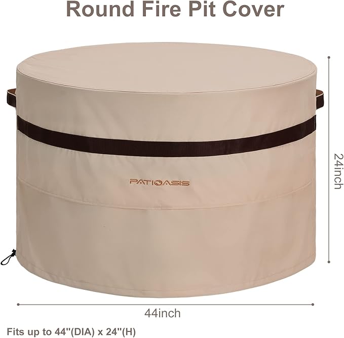 Round Patio Fire Bowl Cover, Outdoor Fire Pit Cover Waterproof Heavy Duty Gas Firepit Table Covers with Air Vent and Handle, 44" D x 24" H