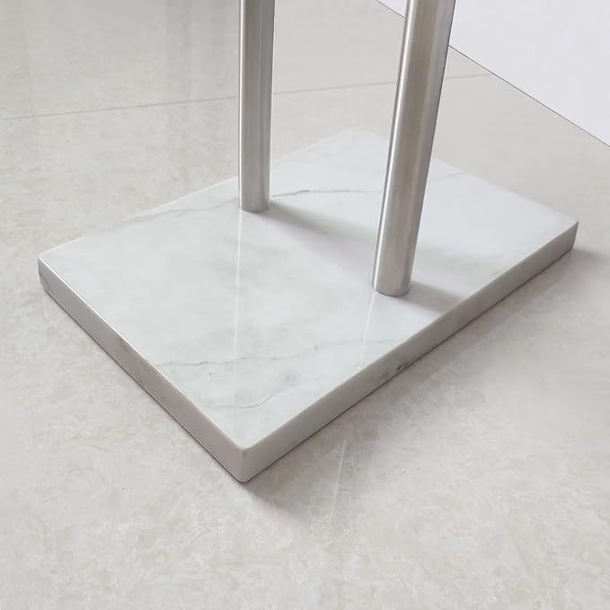 40 Inch Standing Towel Rack Double-T Shape Tall Bath Towel Sheet Holder with Marble Design Base for Bathroom Floor Next to Tub or Shower 2 Tier Towel Holder Stand Stainless Steel Brushed Nickel