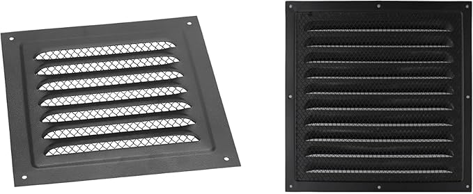 2pcs Attic Vent Soffit Vent Aluminum Wall Vent Metal Shed Vent Square Vent Louver Vent Grille with Built-in Insect Screen for Exterior Door House Attic Garage Ceiling (Black 12" x 8"-2 Pack)