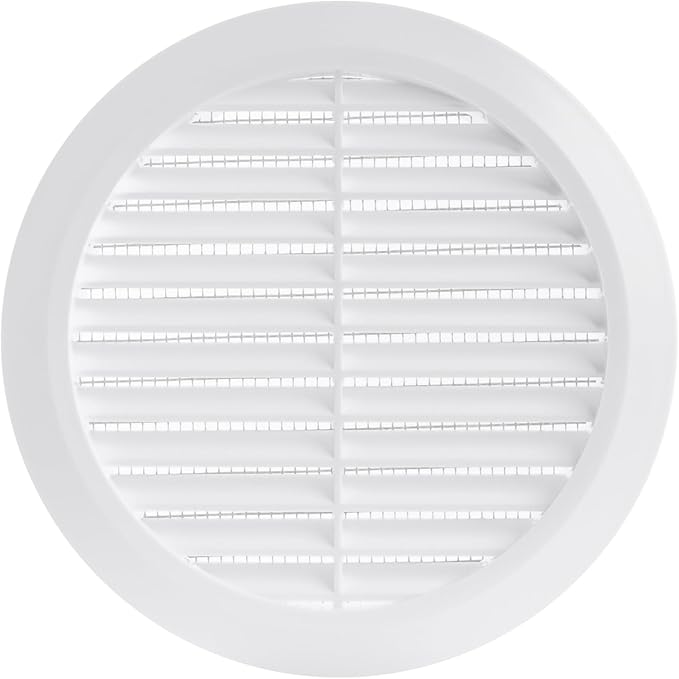 White 5" Inch Round Ventilation Grille with Insect mesh. (Duct 5Ø / Grille 6Ø) Ventilation Applications. Indoor and Outdoor Vent Cover. Available 3 Sizes / 4 Colors.