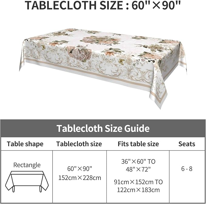 Worltoldb Retro Vintage Hydrangea Tablecloths Polyester Table Cloth for Kitchen Dinning Table Washable Table Cover for Parties Wedding Picnic