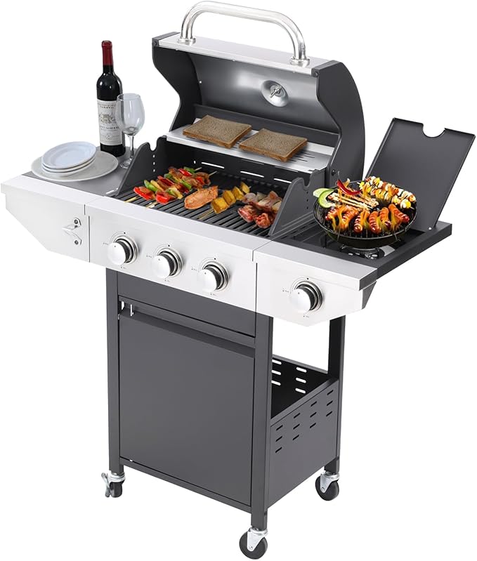 Endark 3-Burner 37,000 BTU Stainless Steel Outdoor Propane Gas Grill with Side Burner & Porcelain Grates | Wheeled BBQ Grill for Patio, Garden, Backyard, Camping, Perfect for Grilling, Searing